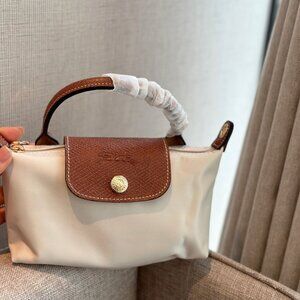 Unused Longchamp Original Mini Handbag Pouch Paper White Canvas Crossbody XS